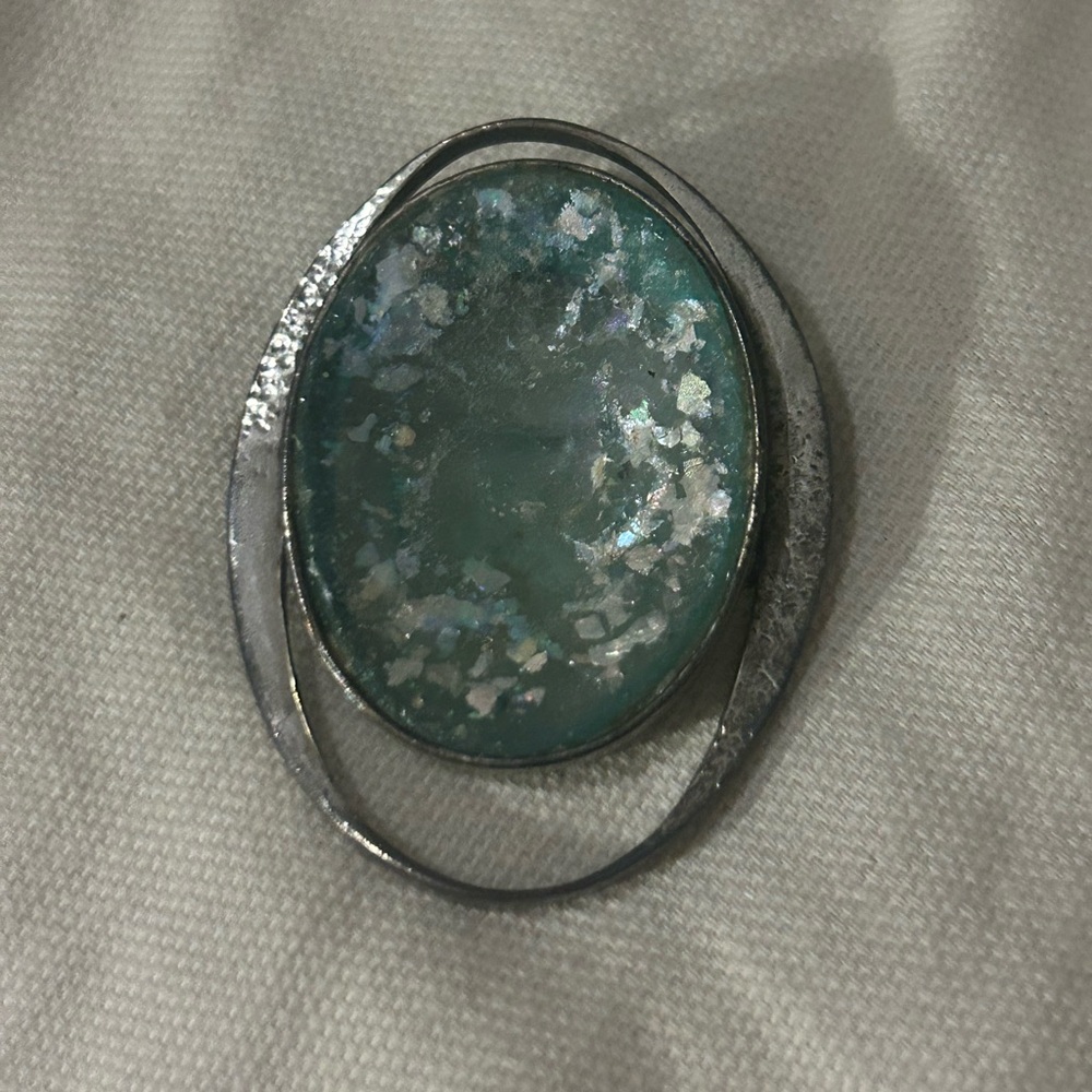 Ancient Roman Glass Pendant Brooch Sterling Silver Abstract Modernist